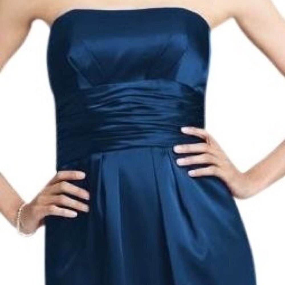 David's Bridal Charmeuse Sheath Navy Blue Style # 83707 - Picture 2 of 8